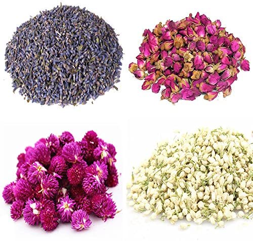 TooGet Flower Petals and Buds Includes Lavender, Rose, Gomphrena globosa, Jasmine, Green Tea Bulk Flower to Make Botanical Oil, Kinds of Crafts