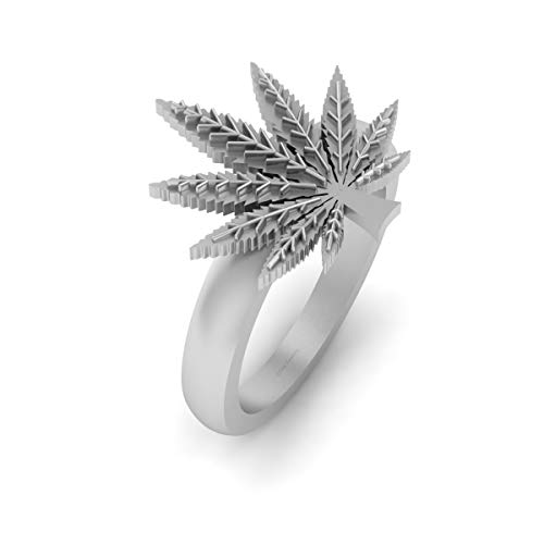 Solid 14k White Gold Marijuana Leaf Engagement Ring Cannabis Ring Marijuana Jewelry